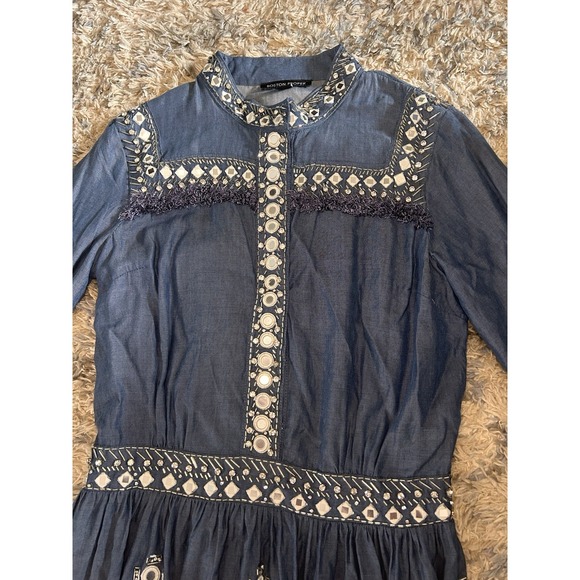 Boston Proper Beaded Denim Dress Beaded Detail Cowgirl Chic Concert Festival 8 - Picture 4 of 10